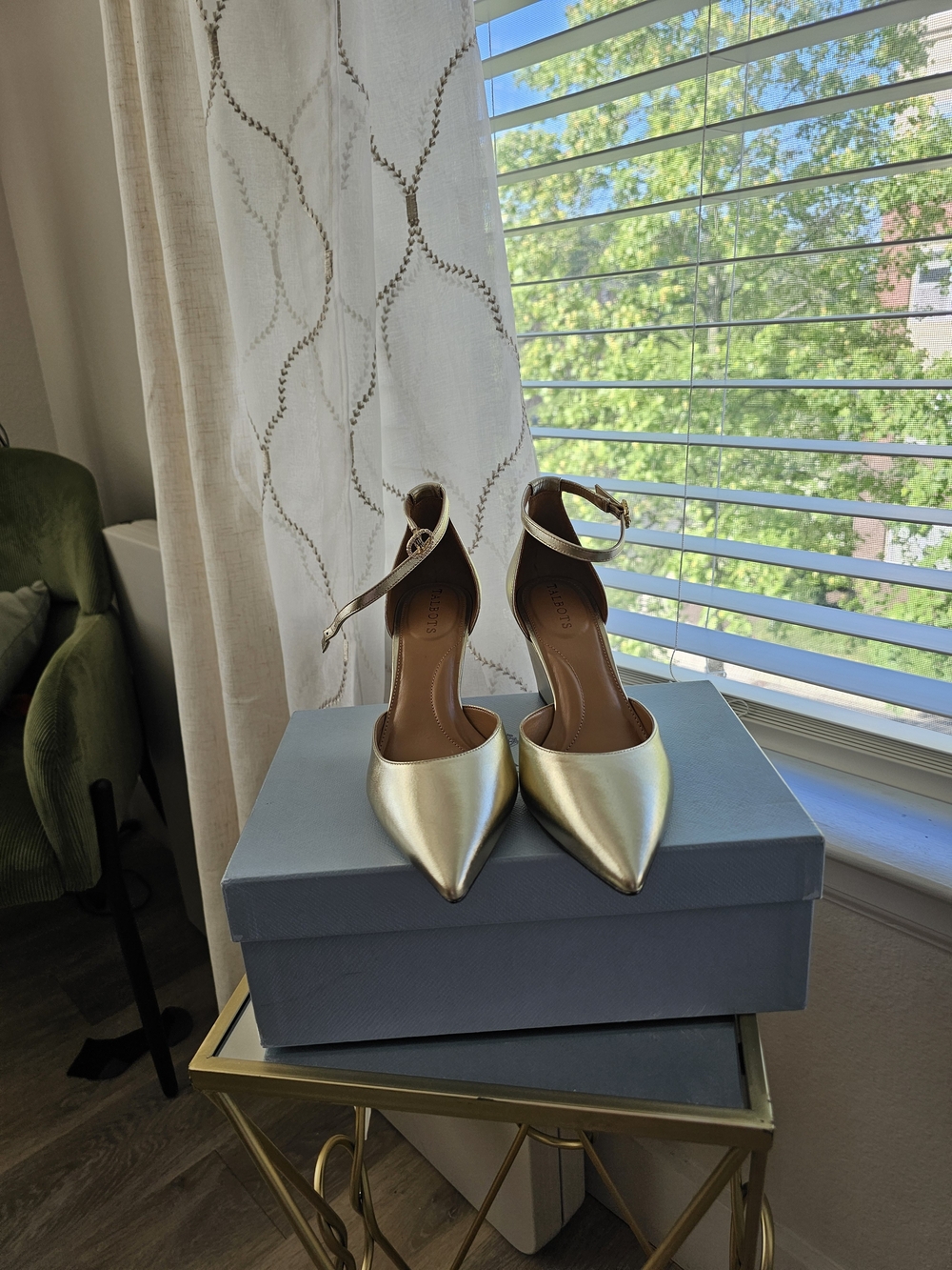 Talbots Metallic Gold Pointed-Toe Ankle-Strap Heels
